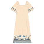Vestido Midi com Estampa Metalizada e Mangas Bufantes - Cereja Rosa - Bege