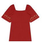 Vestido Midi com Estampa Metalizada e Mangas Bufantes - Cereja Rosa - Terracota