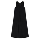 Vestido Midi com Decote V e Pregas Frontais - Cereja Rosa - PRETO