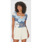 Blusa Feminina Floral Decote Quadrado Em Viscose Stretch