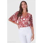 Blusa Cropped Feminina Estampada Decote V Em Tule Stretch