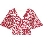 Blusa Cropped Feminina Estampada Decote V Em Tule Stretch
