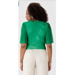 Blusa Cropped Feminina Estampada Decote V Em Tule Stretch