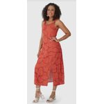 Vestido Midi Feminino Acinturado Fenda Frontal Em Viscolinho