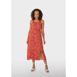 Vestido Midi Feminino Acinturado Fenda Frontal Em Viscolinho
