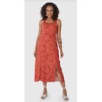 Vestido Midi Feminino Acinturado Fenda Frontal Em Viscolinho