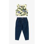 CONJUNTO CARINHOSO BLUSA FOLHAS E CAL A JEANS 