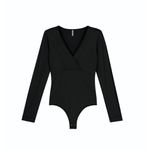 BODY Collant Feminino Decote V Manga Longa Preto