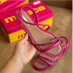 Sandalia Rasteira Moleca Tiras Calce Facil Conforto Strass Com Pedraria Pink