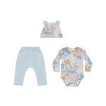 Kit Bebê Menina Estampado com Touca Elian Azul