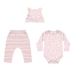 Kit Bebê Menina Estampado com Touca Elian Rosa