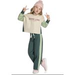 Conjunto Infantil Longo Elian Color Block Blusa Cropped + Calça Wide Leg Menina - Preto