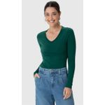 Blusa Básica Feminina Gola V Manga Longa Em Algodão