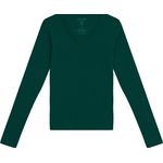 Blusa Básica Feminina Gola V Manga Longa Em Algodão