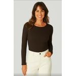 Blusa Básica Feminina Manga Longa Em Malha Canelada De Viscose
