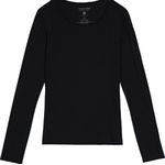 Blusa Básica Feminina Manga Longa Em Malha Canelada De Viscose