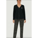 Pijama Longo Feminino Blusa Manga Longa Abertura Por Botões Em Algodão