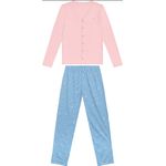 Pijama Longo Feminino Blusa Manga Longa Abertura Por Botões Em Algodão