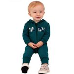 Macacão de Bebê Moletom Flanelado com Capuz Zíper e Pé Reversível Baby Verde Brandili