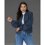 Jaqueta Feminina Bomber Abertura Zíper Em Jeans Leve 100% Algodão