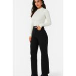 Calça Straight Cropped Feminina Cintura Alta Em Sarja Com Elastano