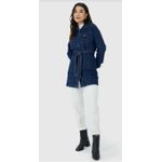 Jaqueta Feminina Alongada Com Cinto Em Jeans Com Elastano