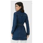 Jaqueta Feminina Alongada Com Cinto Em Jeans Com Elastano