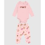 Conjunto Infantil Menina Body Manga Longa E Calça Em Algodão Malwee Kids