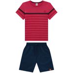Conjunto Menino Camiseta Listrada Em Malha Linho - Carinhoso