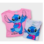 Blusa Feminina Infantil Lilo & Stitch Branca 
