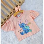 Blusa Feminina Infantil Lilo & Stitch Coral