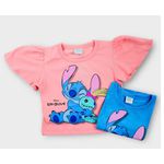 Blusa Feminina Infantil Lilo & Stitch Coral