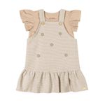 Conj. Blusa Lisa e Jardineira de Florzinhas - Areia