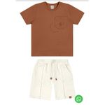 Conjunto Infantil Menino Bermuda Linho Colorittá Marrom