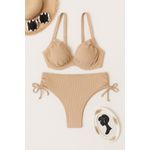 Biquini com Bojo Resistente Calcinha Cintura Alta Hot Pants Amarracao Nude