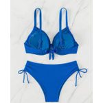 Biquini com Bojo Resistente Calcinha Cintura Alta Hot Pants Amarracao Azul