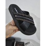 Tamanco Feminino Tiras Largas Brilho Moleca Preto