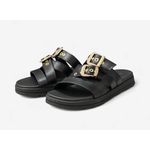 Tamanco Moleca Papete Com Fivelas Preto