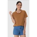 Blusa Básica Feminina Decote Redondo Com Pesponto Em Algodão