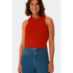 Regata Básica Feminina Long Cropped Em Malha Canelada De Viscose