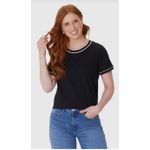 Blusa Básica Feminina Decote Redondo Costura Contraste Em Algodão