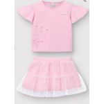 Conjunto Menina Blusa Bordado + Saia Em Algodão E Tule Foil - Carinhoso