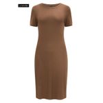 Vestido Midi Canelado Básico Manga Curta