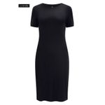 Vestido Midi Canelado Básico Manga Curta