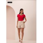 Blusa Em Malha Canelada Com Mangas Curtas E Decote Redondo