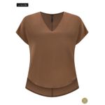 Blusa Marrom Alongada Decote V 