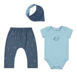 Kit Bebê Menino Dino Com Babador Elian Azul