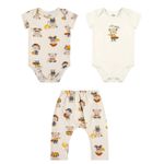 Kit Bebê Menino Bodies Bichinhos Elian Bege
