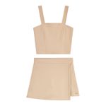 Short Saia em Crepe Com Transpasse Frontal Bege