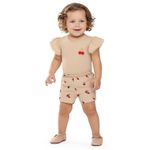 Conjunto Bebê Menina Pompom Cereja Colorittá Bege